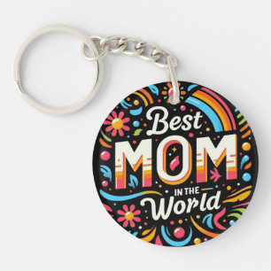 Porte-clés Meilleure Maman du Monde - Floral Vibrant et Arc-e