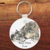Porte-clés Meilleure Maman Ever Aquarelle Wolf & Cubs Thème a (Recto)
