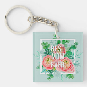 Porte-clés Meilleure Maman Jamais Peinture Aquarelle Pivoine