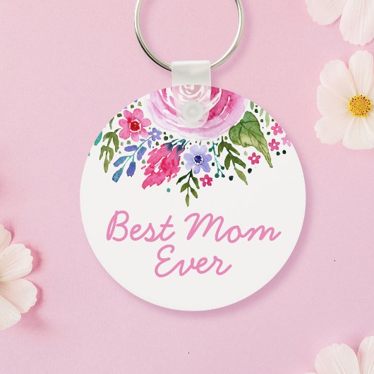 Porte-clés Meilleure Maman Jour Aquarelle Rose Fleur Fête des