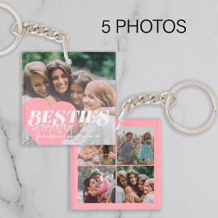 Porte-clés Meilleures amies 5 collage photo rose féminin mign