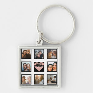 Porte-clés MEILLEURES AMIES Collage de photos Rose Gold Heart