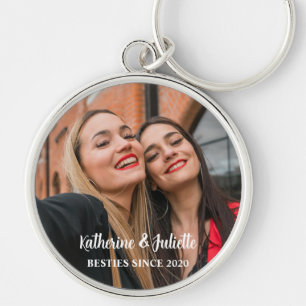 Porte-clés Meilleures amies Photo personnalisée Date Argent