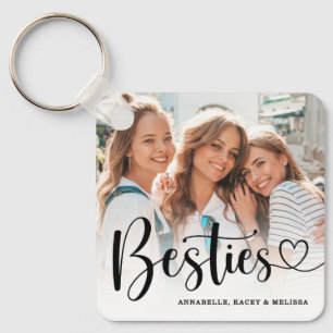 Porte-clés Meilleures Amies Script Cœur Meilleure Amie Photo