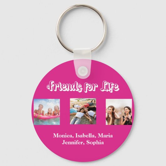 Porte-clés Meilleurs amis BFF noms de photos chaud rose blanc (Verso)