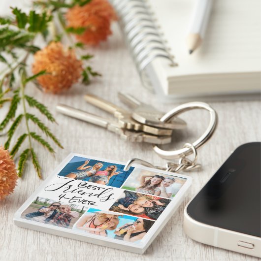 Porte-clés Meilleurs Amis Photo Collage Joli Script (Devant Droit)