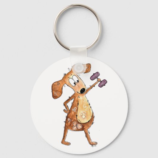 Porte-clés Mélange Whimsical Brown Chien Poids de levage (Recto)