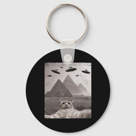 Porte-clés Mème de chat Ufo - Drôle de selfie de chat avec de (Recto)