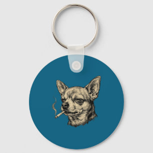 Porte-clés Mème de Chihuahua fumant une cigarette