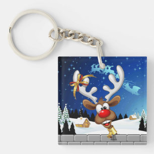 Porte-clés Mème de Noël drôle de renne qui regarde par-dessus