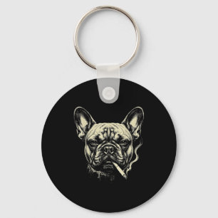 Porte-clés Mème drôle de bouledogue français fumant une cigar