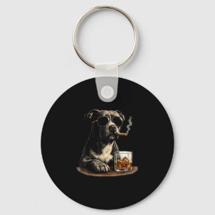 Porte-clés Mème drôle de pitbull fumant cigare whisky chien p