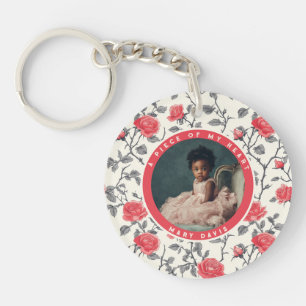 Porte-clés Mémento de famille élégant Fleur de rose personnal