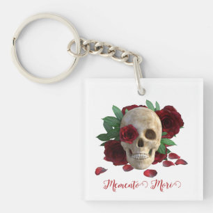 Porte-clés Memento Mori. Crâne aux roses rouges