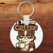 PORTE-CLÉS MEMES DE CHAT « J'AI BESOIN DE CAFÉ » (Verso)