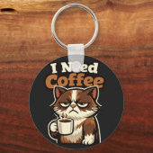 PORTE-CLÉS MEMES DE CHAT « J'AI BESOIN DE CAFÉ » (Recto)