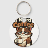 PORTE-CLÉS MEMES DE CHAT « J'AI BESOIN DE CAFÉ » (Verso)