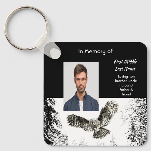 Porte-clés Memorial Keepsake Watercolor Owl Bird (Recto)