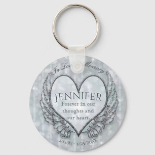 Porte-clés Memorial Silver Angel Wings and Heart
