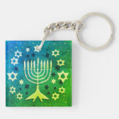 Porte-clés Menorah et Stars Bleu et Vert (Dos)