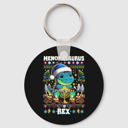 Porte-clés Menorasaurus Rex Dino Trex Pull de Noël laid  (Recto)