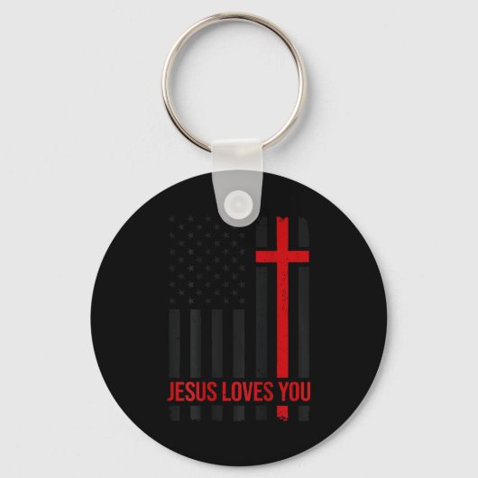Porte-clés Mens American Flag Jesus Loves You Christian Faith (Recto)