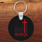 Porte-clés Mens American Flag Jesus Loves You Christian Faith (Recto)