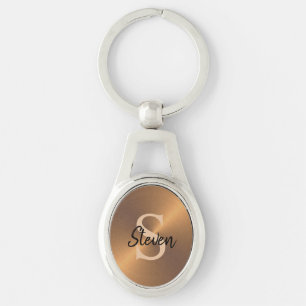 Porte-clés Mens Elegant Bronze Metallic Monogramme Nom