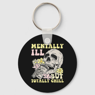 Porte-clés Mentalement Mal Mais Totalement Chill Halloween Sq