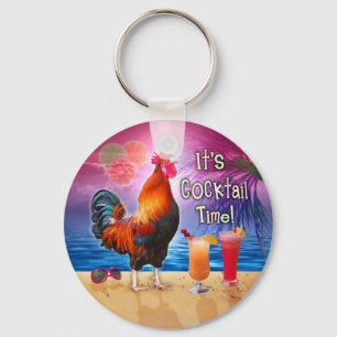 Porte-clés Mer tropicale de plage de coq de cocktails drôles