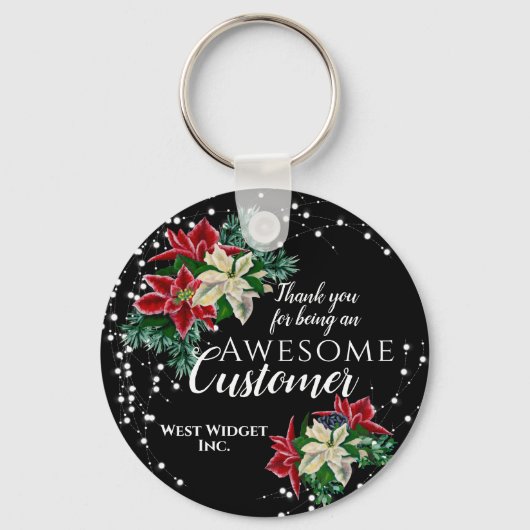 Porte-clés Merci client Noël Floral Porte - clé noir (Recto)