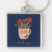 Porte-clés Merci enseignant à Noël Poinsettias (Devant)