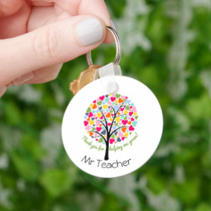 Porte-clés Merci enseignant arbre coeur arc-en-ciel cadeau