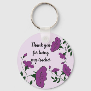 Porte-clés Merci Enseignant Purple Appréciation Florale