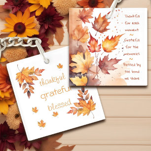Porte-clés Merci Gratuit Bienheureux Feuilles Brown Orange Ch