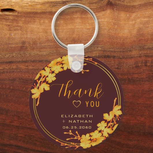 Porte-clés Merci Mariage classique Bourgogne & Or (Verso)