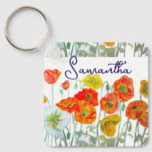 Porte-clés Merci Motif à fleurs rouge orange