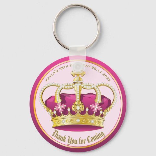 Porte-clés Merci pour l'arrivée Pearl Crown Gold Rose Girly (Recto)