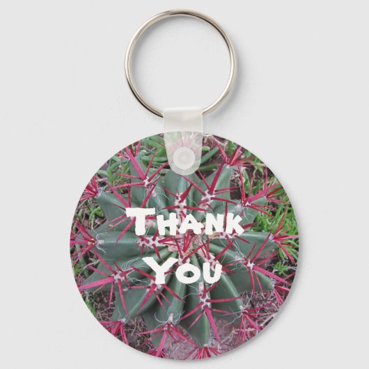 Porte-clés Merci Rouge Vert Baril Cactus Gros plan Photo (Recto)