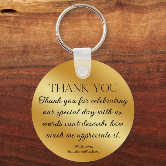 Porte-clés merci script moderne or mariage métallique (Recto)