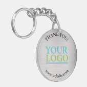 Porte-clés Merci, Votre Logo, Nom Site Web, Argent Brossé (Devant gauche)
