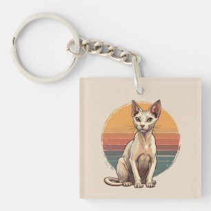 Porte-clés Mère Chat Sphynx Vintage Art Rétro