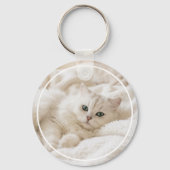 Porte-clés Mère de chat blanc à poils longs personnalisée (Verso)