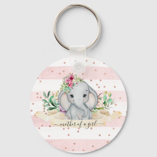 Porte-clés Mère d'une fille - Bébé Eléphant et Fleurs (Recto)