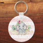 Porte-clés Mère d'une fille - Bébé Eléphant et Fleurs (Recto)