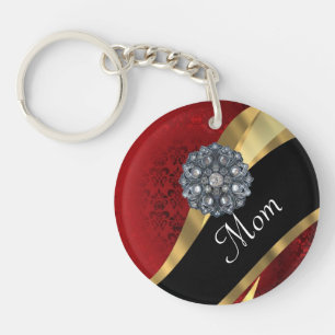 Porte-clés Mère personnalisée de damas rouge