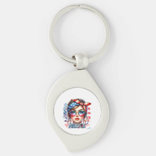 Porte-clés MERICA' Girl - Retro Patriotic USA Drapeau Bandana
