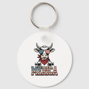 Porte-clés Merica Graphique de gravure vintage vache patrioti