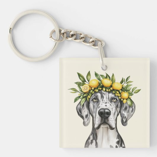 Porte-clés Merle Great Dane Chien Lemon Crown (Devant)