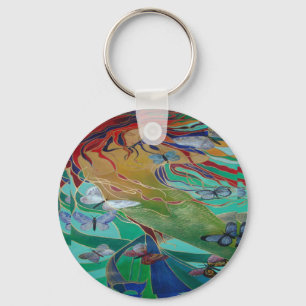 Porte-clés Mermaid Nage avec Papillons Imaginaire Art